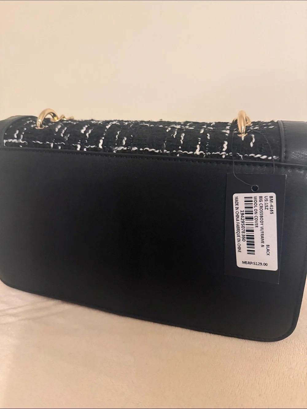 Badgley Mischka Black and White Tweed Crossbody with Gold Hardware
